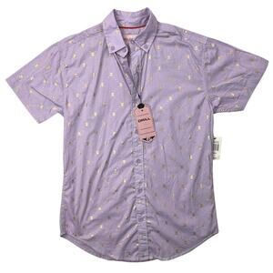 NEW DRILL Clothing Men's Purple Gold Honeybee Button Up Short Sleeve Shirt Top S